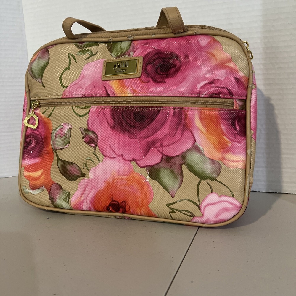 Gigi Hill Los Angeles Floral Waterproof Enchanted Snow Bag Purse BEIGE/PINK